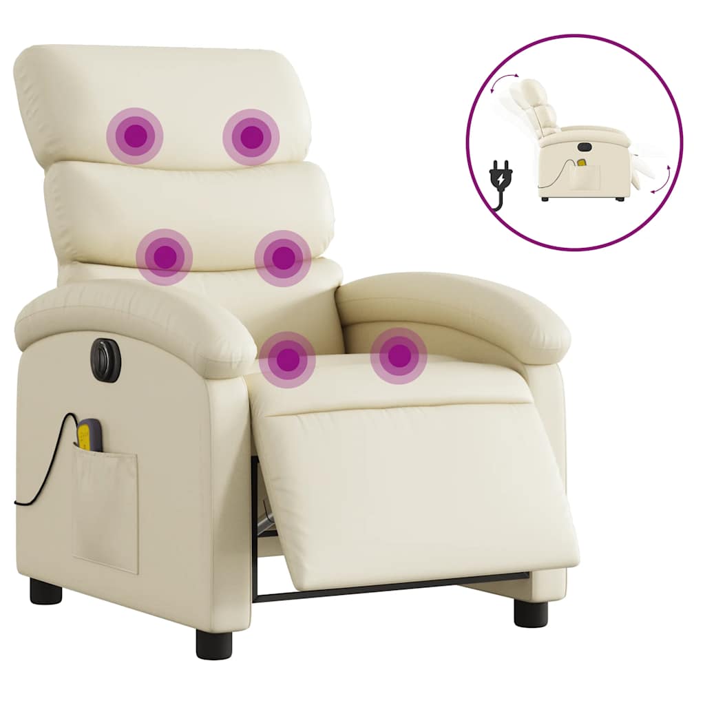 Electric Massage Chair Cream Faux Leather