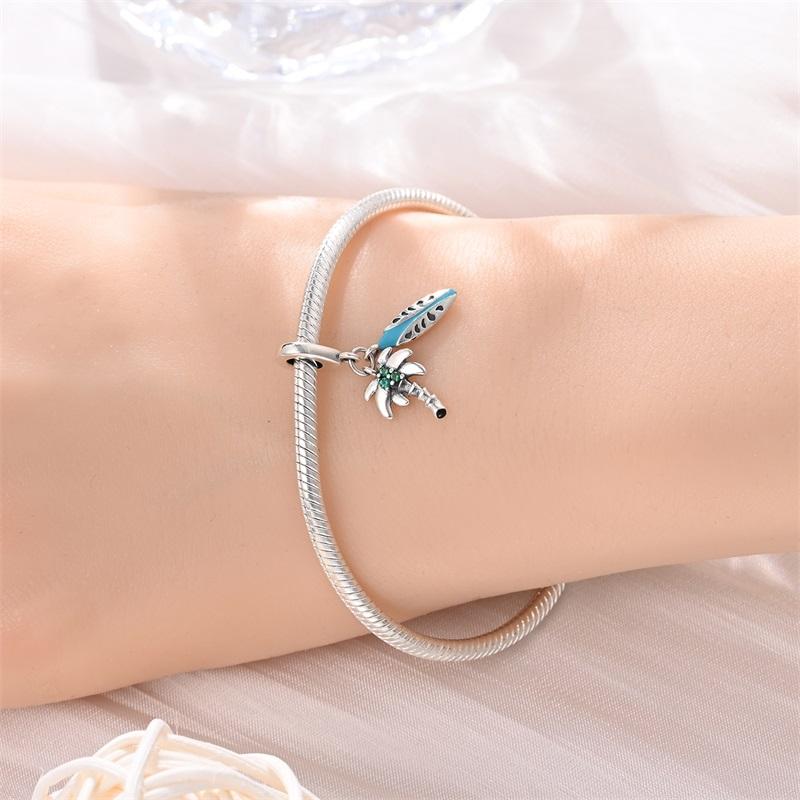 Authentische Original-Kupfermetall-Charms Perlenkomponenten Luxuriöser Kokospalmen-Anhänger Perlenkomponente Blaue Surfbrett-Perlenkomponenten Kompatibel Mit