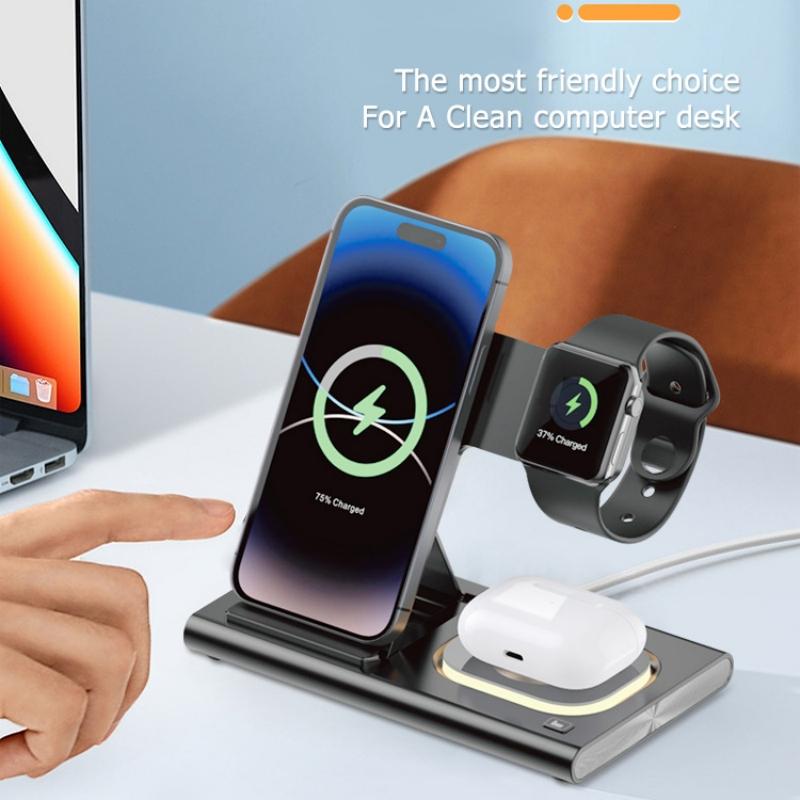 3-in-1 Folding Wireless Charger Suitable For 15W Fast Charging Bracket For iPhone Samsung Mobile Phone