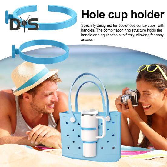 Universal Cup Holder for 30/40oz Tumblers 3-in-1 Beach Bag Attachment with Handles Multi-functional Cup Holder for Bogg Bag