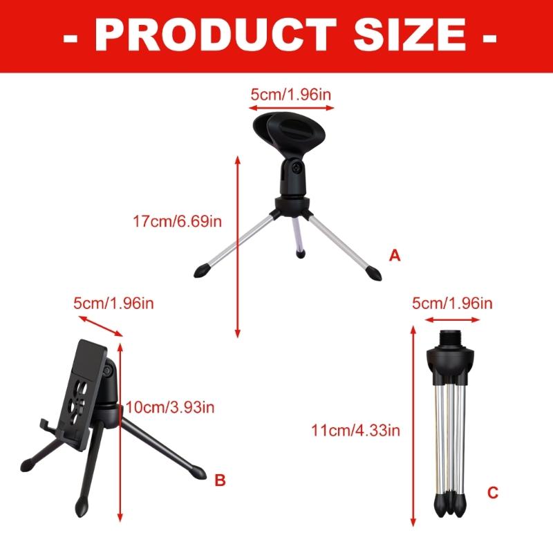 Adjustable Desktop Microphones Tripods Stand with Phone Holder Universals Clamp for Recording Live Streaming and Podcasting Sturdy Base