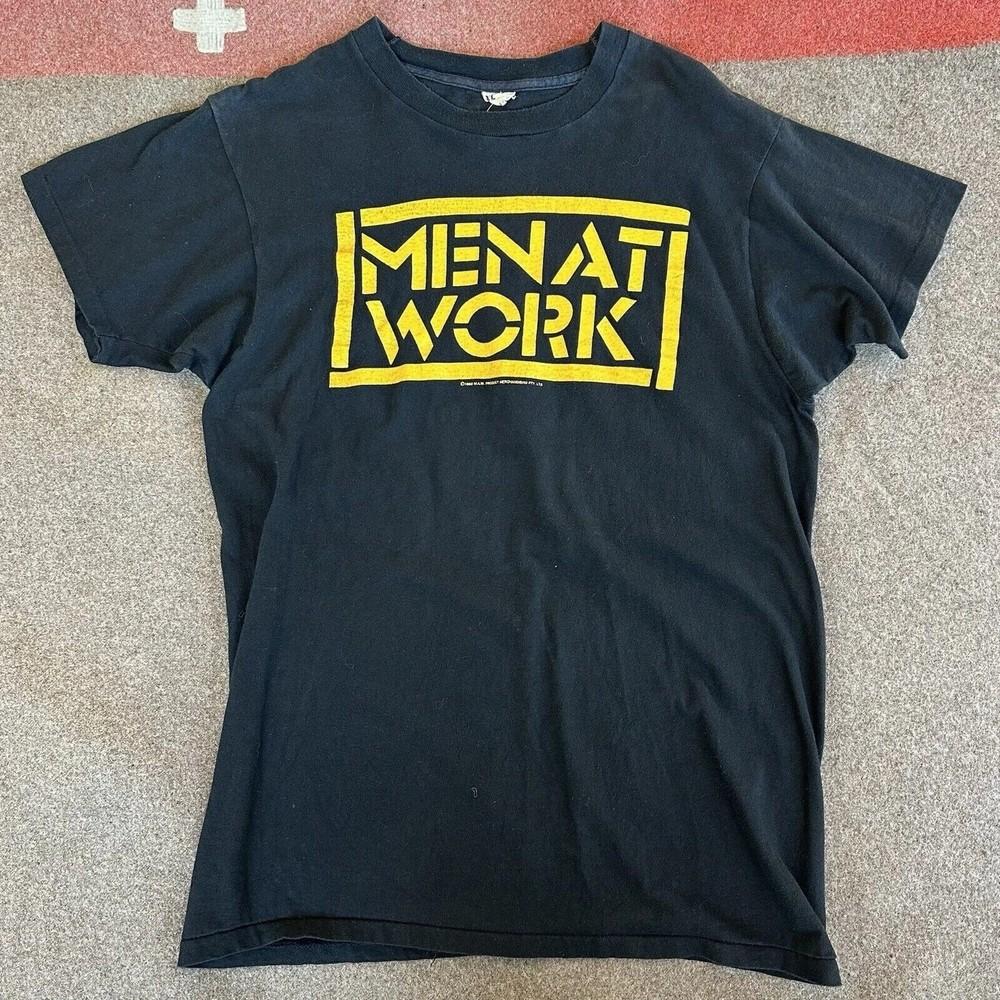 MEN AT WORK 1980s VINTAGE RARE Black Cotton All size T-SHIRT Unisex T-Shirt XXXXL