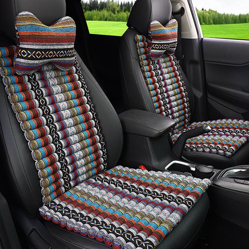 Autositzbezug im böhmischen ethnischen Stil, atmungsaktives Leinen, universelles Autokissen, Fahrzeuginnenraummodellierung für vier Jahreszeiten