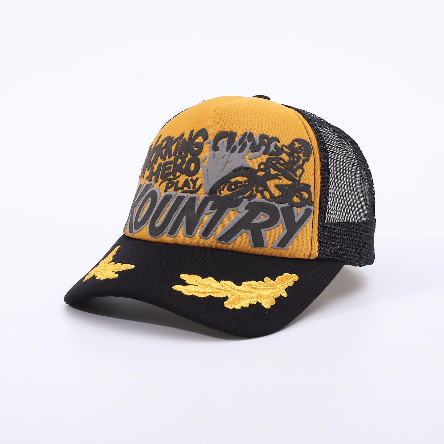 Ear Of Wheat Kountry Letter Sponge Printing Baseball Cap Men Women Outdoor Mesh Cap Casual High Quality Summer Sun Trucker Hat Adjustable