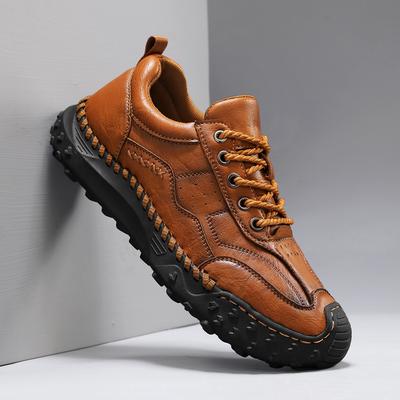 Men's Casual Leather Shoes Hand-stitched Plus Size 38-48 Non-slip Flats Soft Rubber Sole Outdoor Walking Footwear