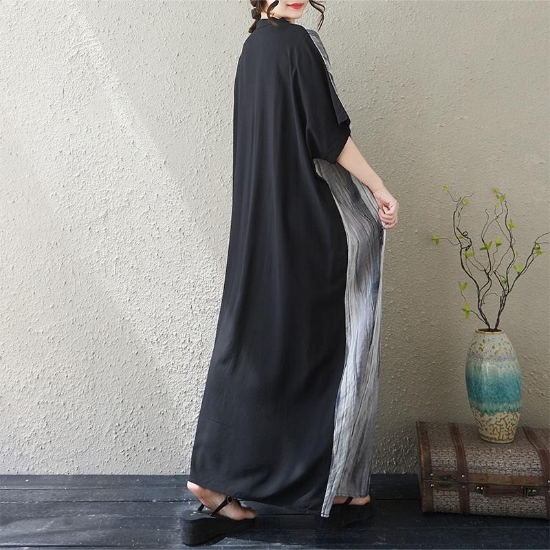 DIMANAF 2025 Summer Women Plus Size Dress Basic Casual Dress Loose Vintage Printing Long Beach Short Sleeve Dress