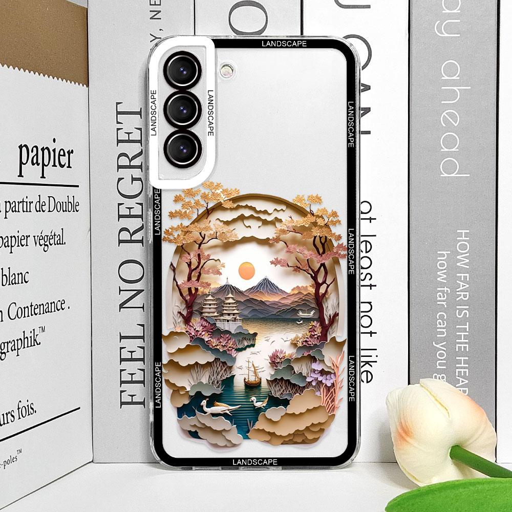 Printing Landscape Creative Mountain Transparent Phone Cases for Samsung Galaxy S22 S25 S21 S23 S24 Ultra Plus FE Covers Fundas