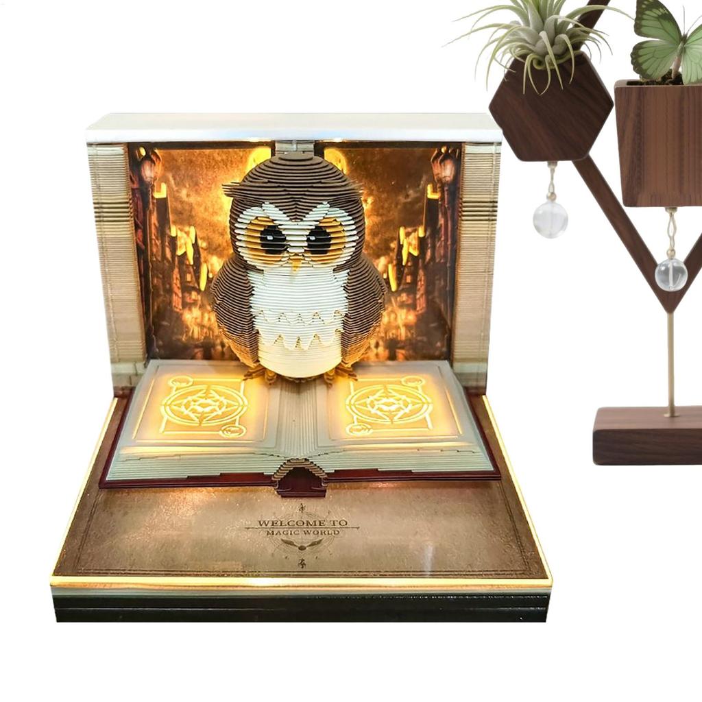 3D Tear Away Mini Desk Calendar 2026 3D Time Piece Calendar Owl-Shaped Tear Away Carving Time Piece Notepad for Christmas Decora