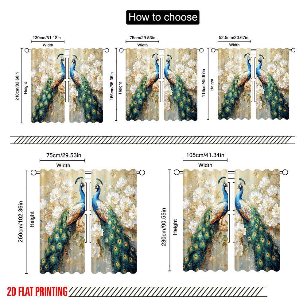 Plane Printing Popular Curtains Peacock Elegance Durable Polyester Without Rod Decorations Home Bedroom Curtain Set Of 2 Made Washable Ready