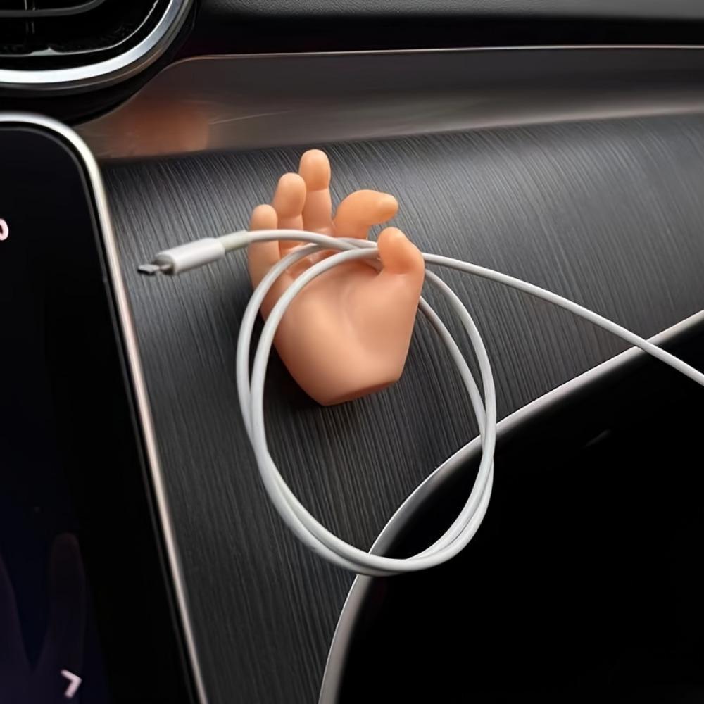 Cute hook for car dashboard, car glasses holder, charging cable organiser, cute silicone car decoration, hand-shaped cable winder