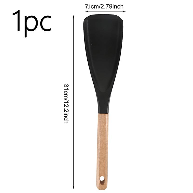 Japanese Style Silicone Spatula - Wood Handle, Heat Resistant, Non-Scratch, for Cooking, Baking, Salad, Popcorn, Dishwash
