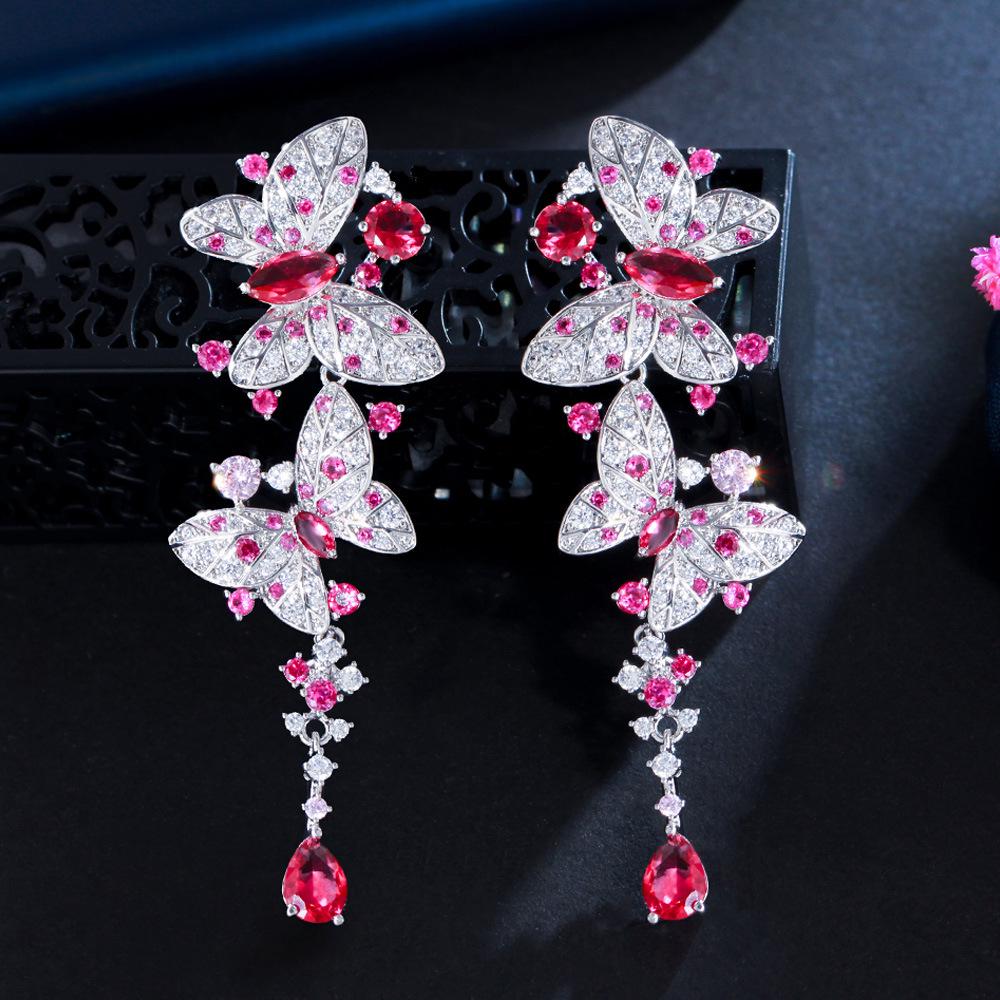 S925 Silver Butterfly & Zircon Dangle Earrings
