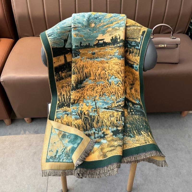 Winter retro cashmere scarf female designer Monet oil painting style scarf warm and cold new shawl