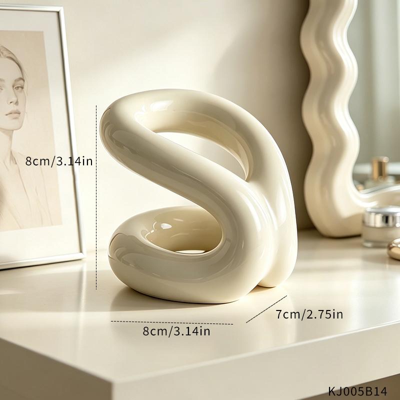Knot Ceramic Makeup Brush Holder Modern Abstract S-Shape Cosmetic Organizer Decorative Vanity Cup for Brushes Lipsticks & Beauty Tools