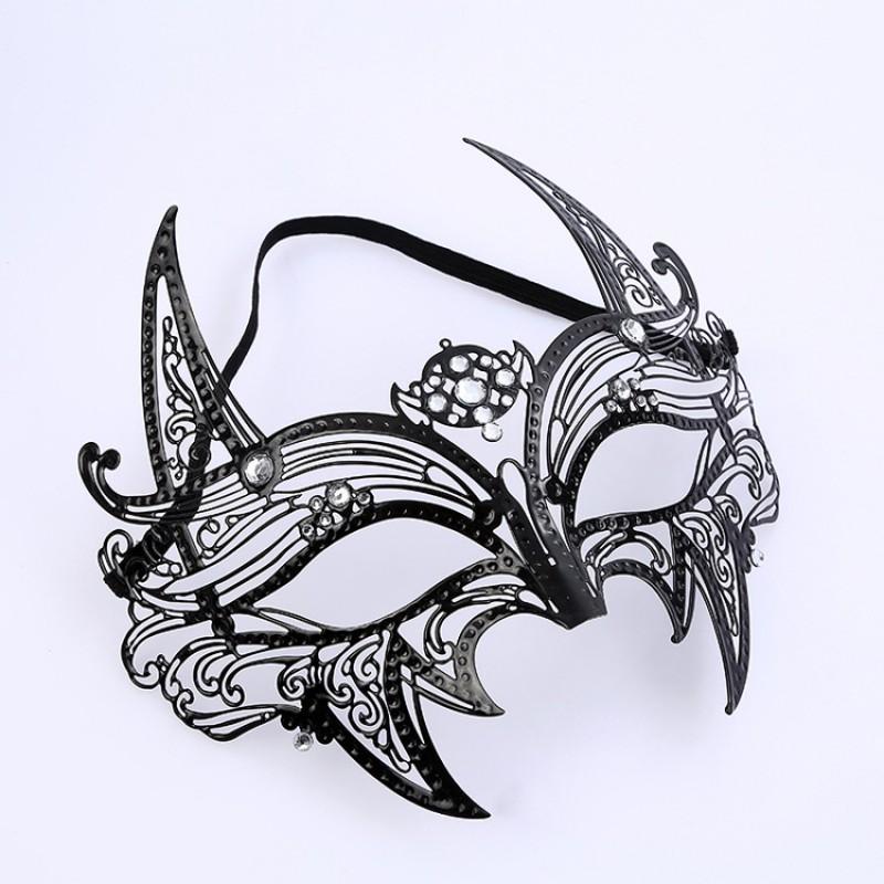 Venetian Masquerade Metal Mask With Rhinestones Half Face Halloween Party Stage Performance