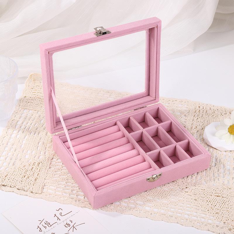 Velvet Jewelry Box with Anti-Oxidation, Transparent Acrylic Storage for Earrings, Necklaces, and Rings