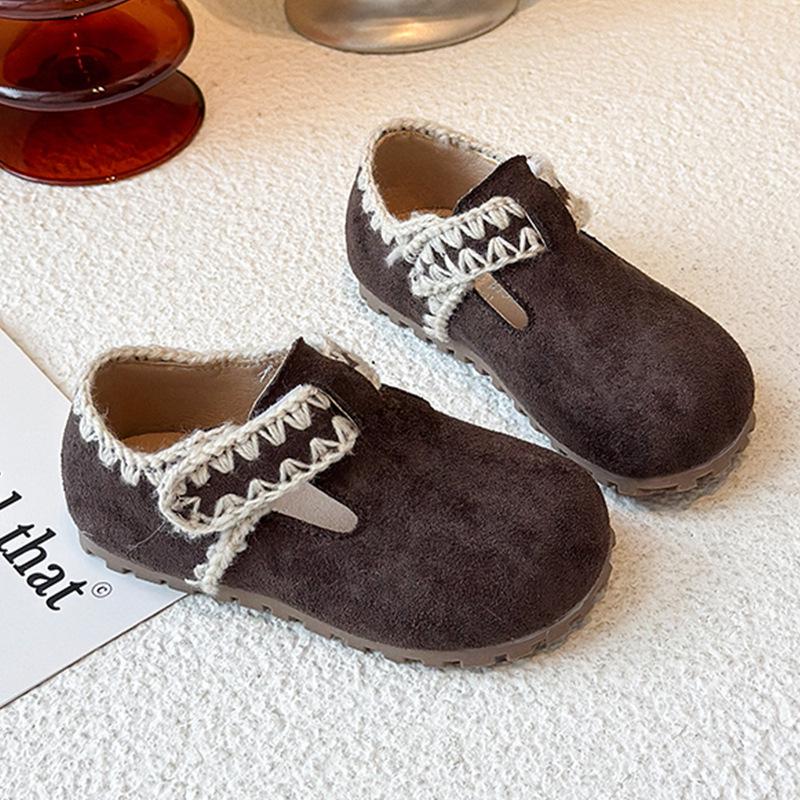 Girls' Winter Retro Fleece-Lined Non-Slip Birkenstock Loafers, Fashionable British Style