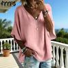 Women's Fashion Casual Summer Spring Solid Color Print 1/2 Sleeves V-Neck Blouses & Shirts