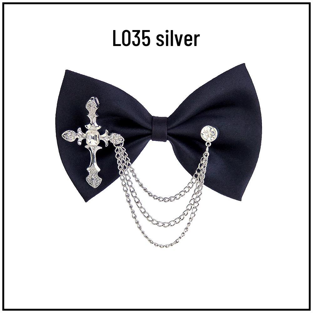 Gothic Black Crystal Tassel Cross Bow Tie for Halloween Ghost Festival