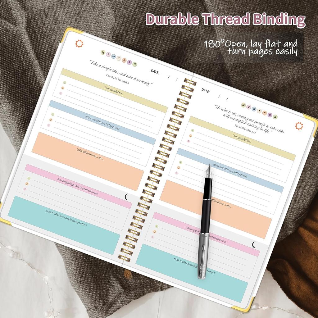 The Gratitude Journal for Women & Men, Hardcover Spiral 5 Minute Daily Gratitude Journal for More Happiness, Optimism, Affirmation & Reflection with