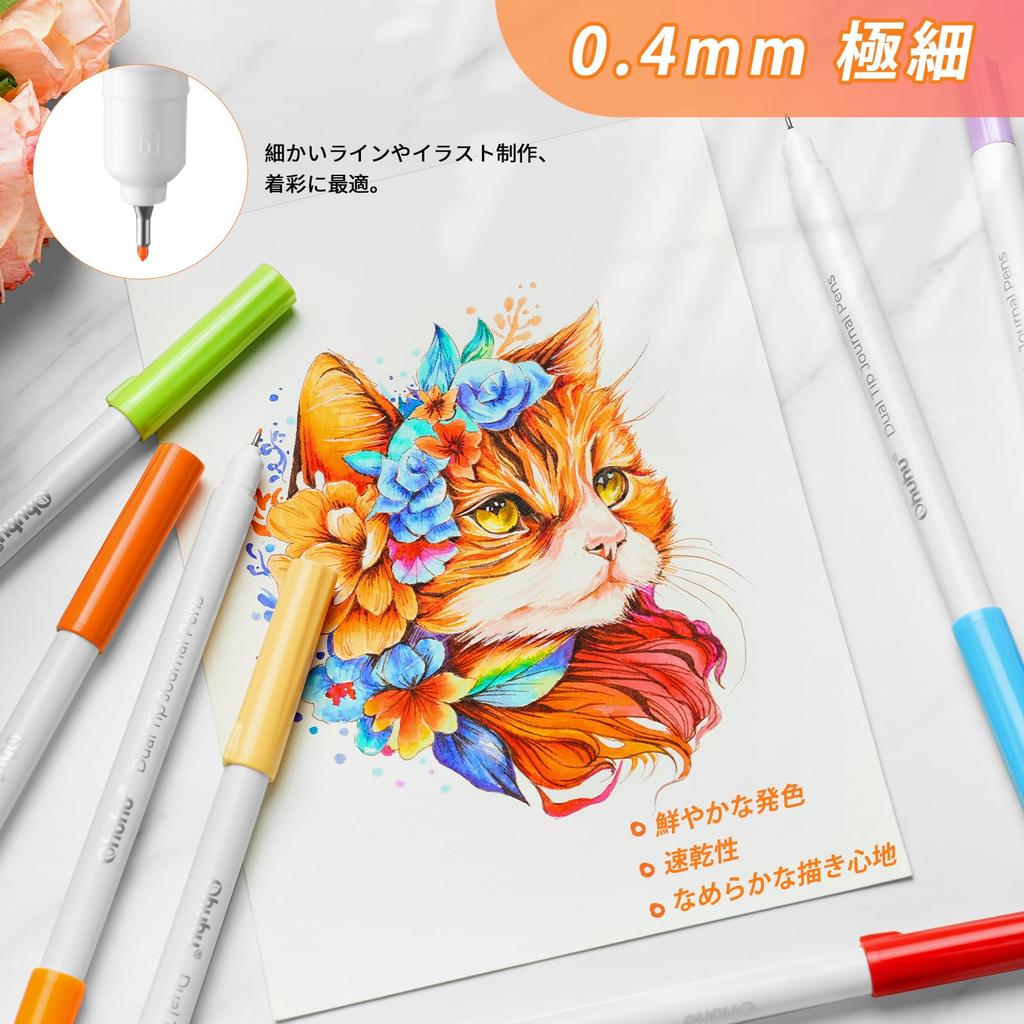 Ohuhu Illustration Markers Brush and Extra Fine Point 40 Color Set Watercolor Illustration Pen Color Pen Brush Tip Twin Marker Pen Notebook Drawing