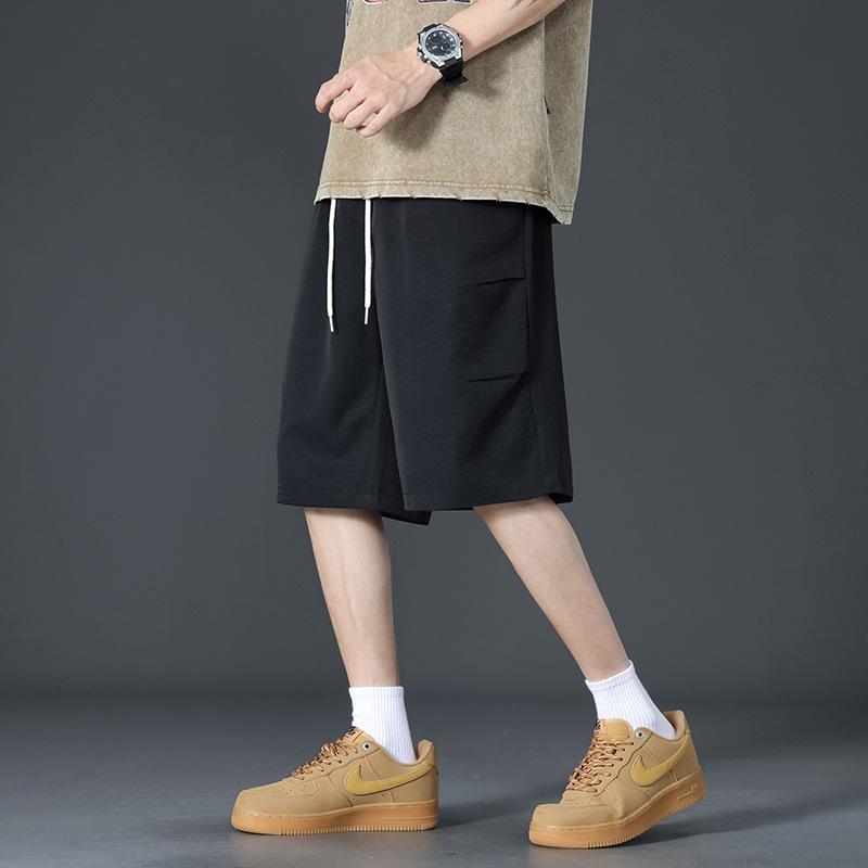 

Men s Beige Casual Shorts - Drawstring Waist with Side Pocket Streetwear Short Pants M чёрный