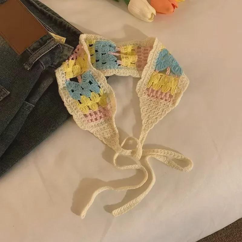 Colorful Knitted Dopamine Triangle Headscarf & Braided Headband for Women