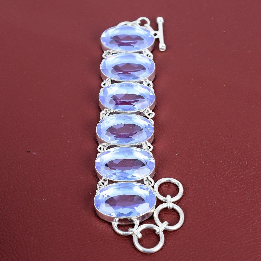 Faceted Tanzanite Quartz Bracelet Genuine Gemstone Bracelet 925 Sterling Silver Bracelet Adjustable Chain Bracelet Handmade Jewelry for Gift