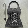 TrendHub Estetică Y2k Top Scurt cu Gât Legat și Imprimeu Leopard Aspect Două Piese Femei Patchwork Topuri Scurte Harajuku Grunge Vintage Croială Strâmtă Maiou