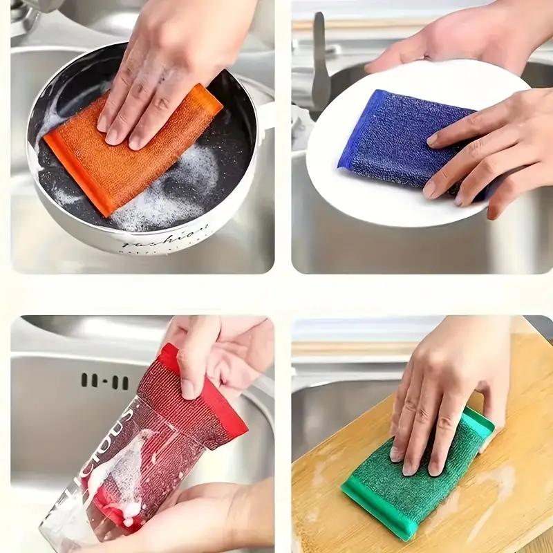 10/30pcs Steel Wire Sponge Wipe Non-stick Oil Brush Double Sided Cleaning Cloth Kitchen Dishcloth Scouring Pad Rag Cleaning Tool