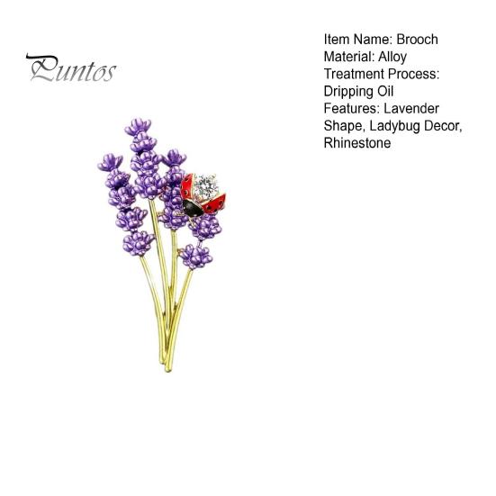 Lavender Brooch with Ladybug Decor Suit Coat Collar Dress Scarf Hat Decoration Pin Dripping Oil Insect Flower Brooch for Formal Party Wedding