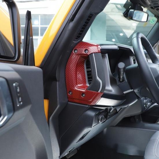 ABS Center Console Two Side Handle Cover Trim For Ford Bronco Red Carbon Fiber