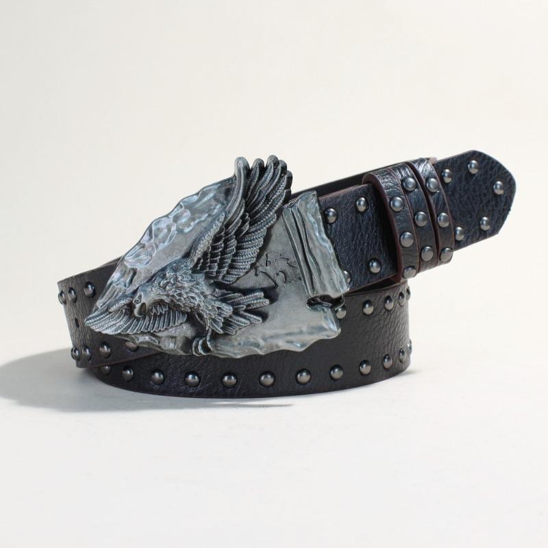 Western cowboy belt - trendy punk dark men s studded leather belt 110cm long
