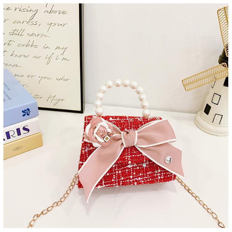 Pink Playful Pearl Handbag With Bow For Girls Perfect For Daily Outings Gifts And