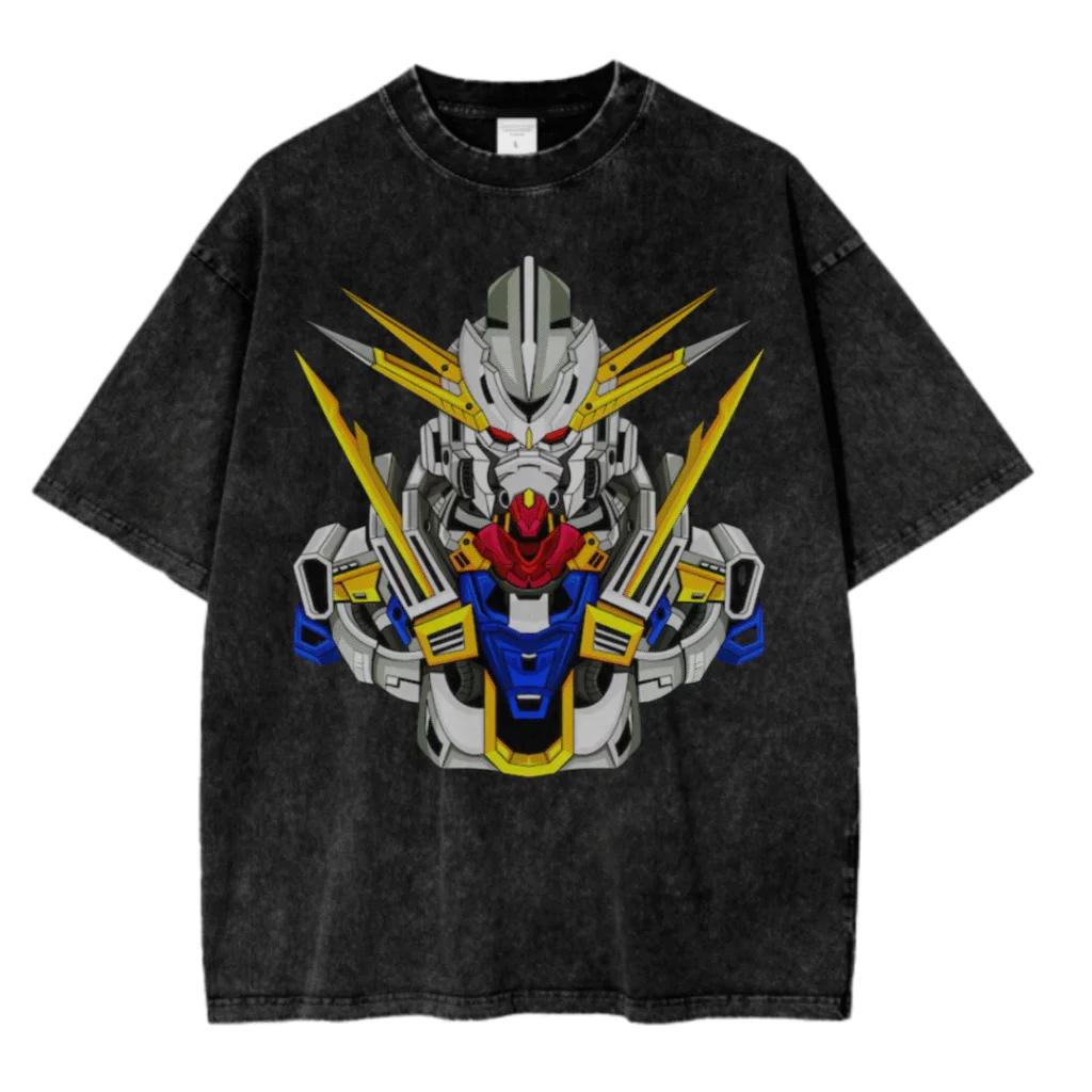 Новая футболка ACID WASH SUIT Gundam с принтом Мужская и женская Стиранная футболка Высококачественная Винтажная хлопковая футболка L