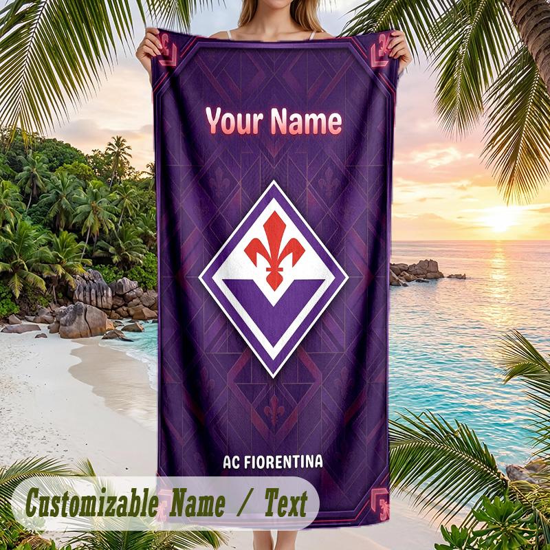 Beach Towel Fiorentina FC Print Custom Name Text Soft Towel for Swimming Pool
