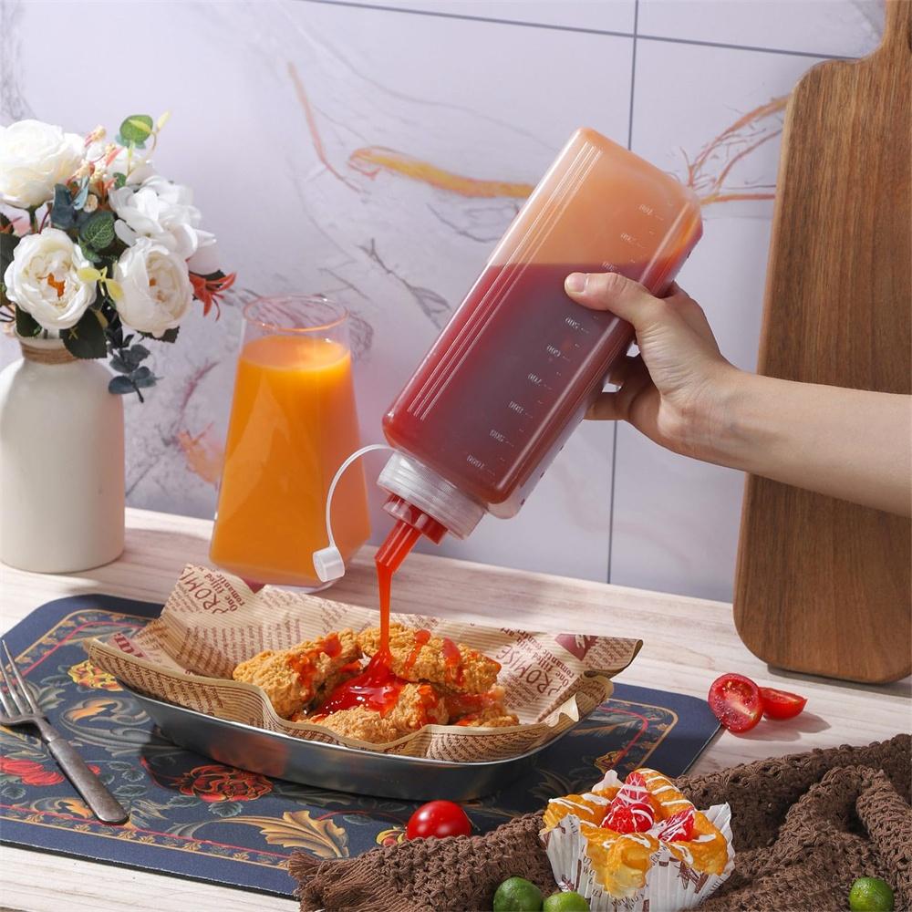 1pc Plastic Squeeze Sauce Bottle 800/1000ml Large Caliber Dressing Bottle Seasoning Bottle Kitchen Condiment Dispenser Gadgets