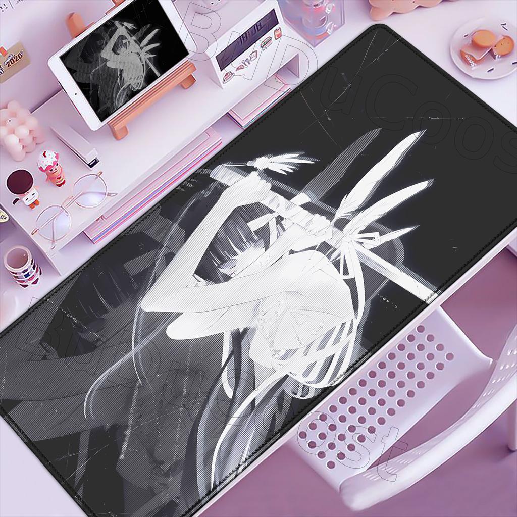 Kawaii Black & White Anime Girl Table Mat Large Mouse Pad Office Keyboard Lock Edge Desk Mat Gamer Accessories Non-slip Mousepad