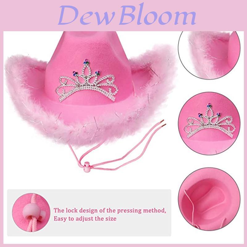 Pink Denim Cowboy Hat With Feather Edge For Costume Party And Gift For Friends