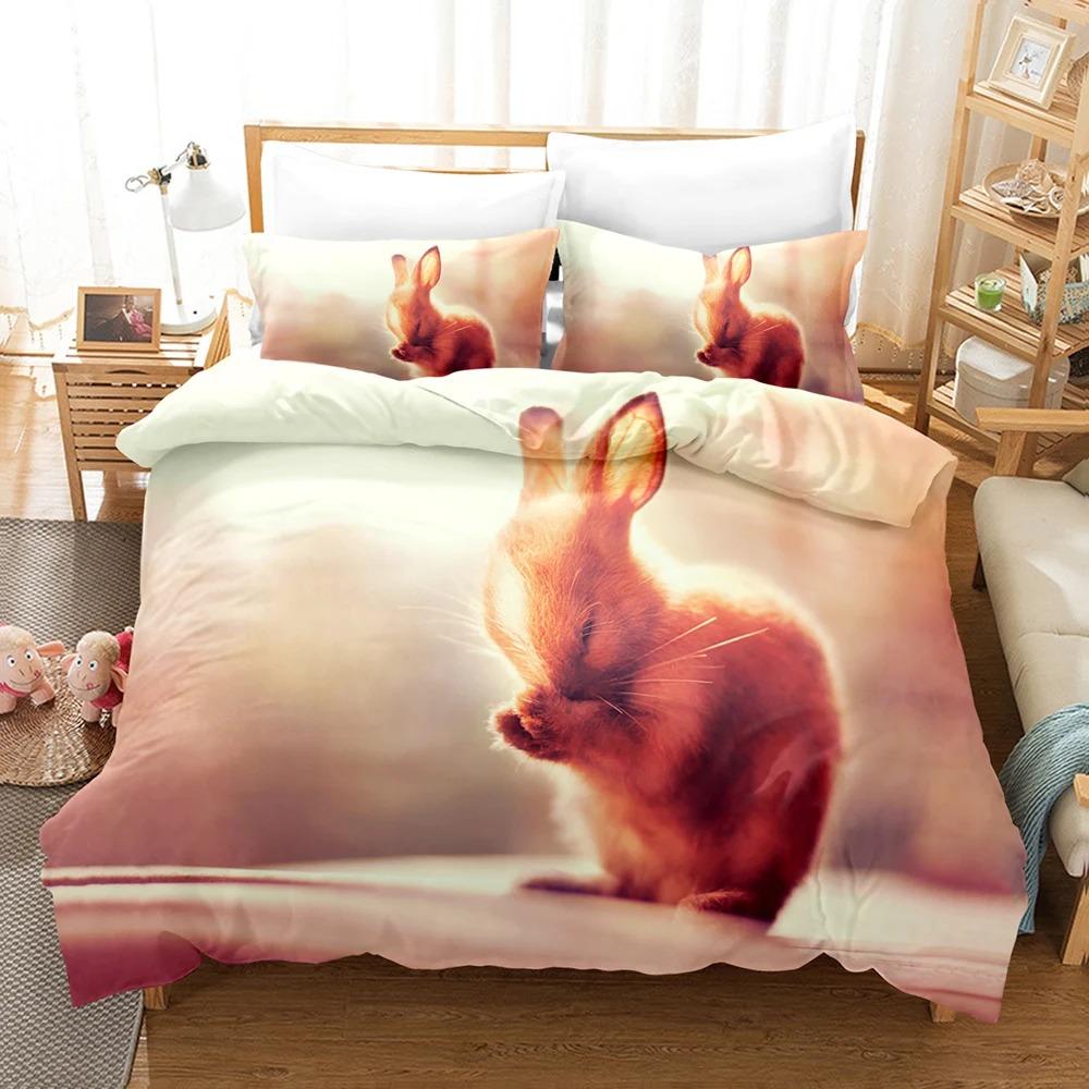 3D The Rabbit Bedding Sets Duvet Cover Set With Pillowcase Twin Full Queen King Bedclothes Duvet Cover