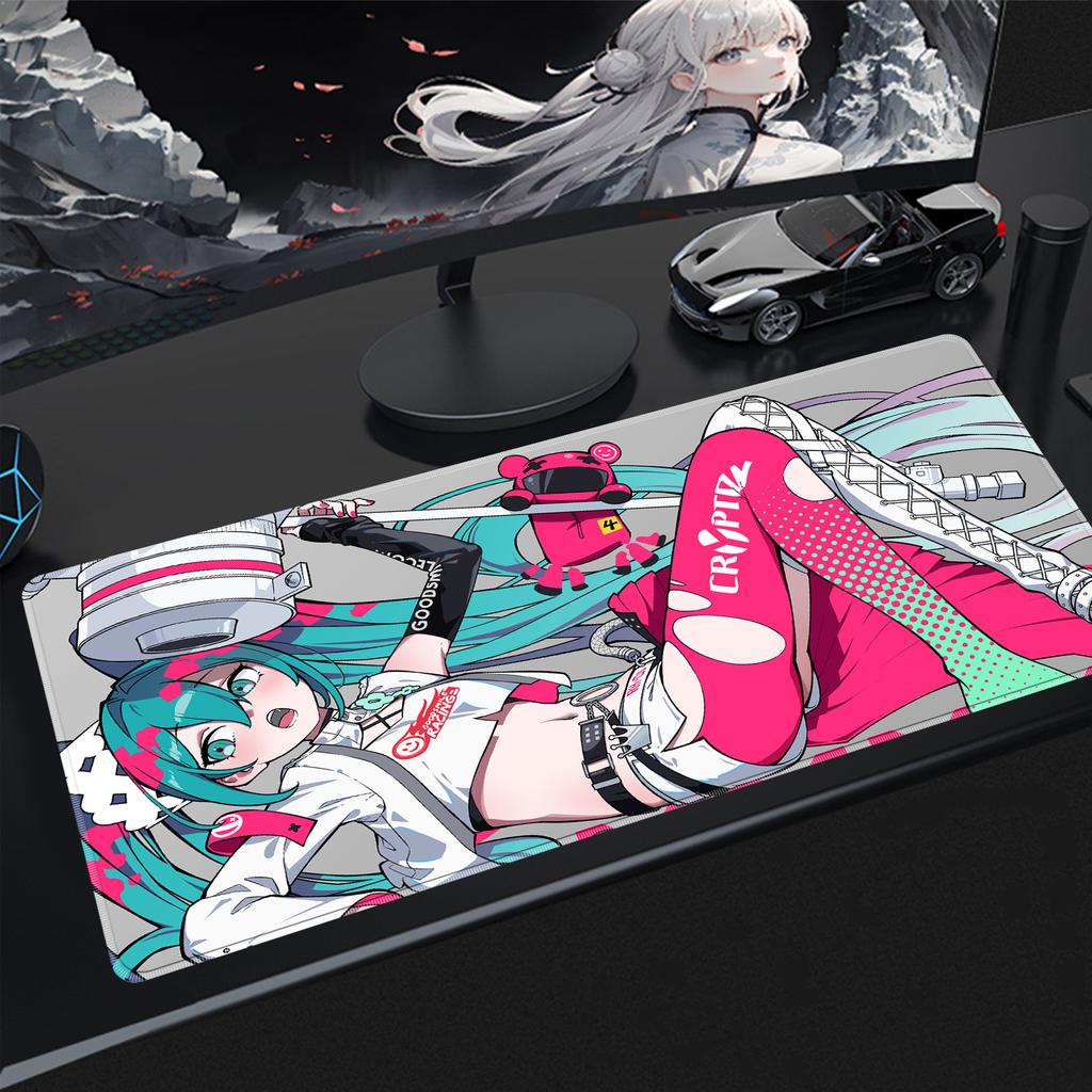 Popular virtual diva H-Hatsune Cute Miku Mouse Pad Non-Slip Rubber Edge Locking Mousepads Game Play Mat for Notebook PC Computer