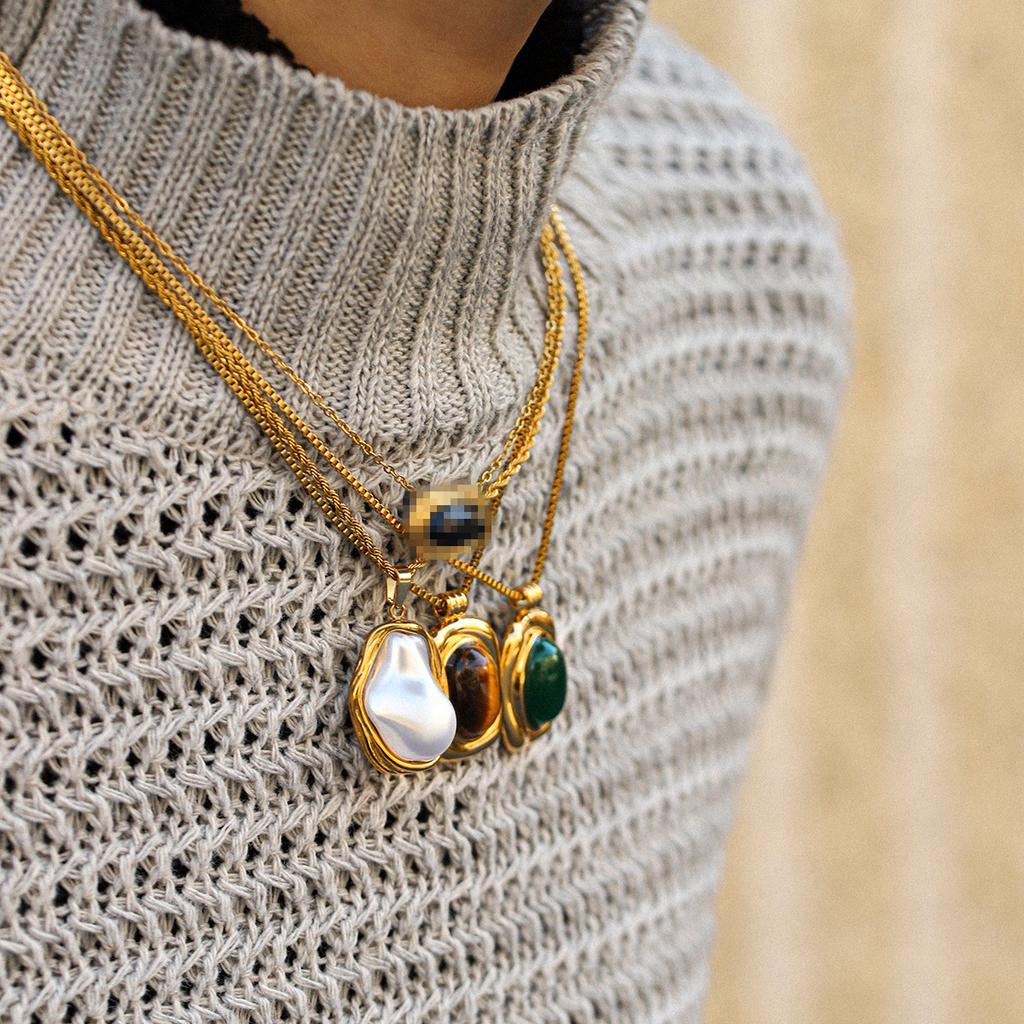 Vintage French Semi Precious Gemstone Pearl Pendant Necklace Unique Design Choker For Women