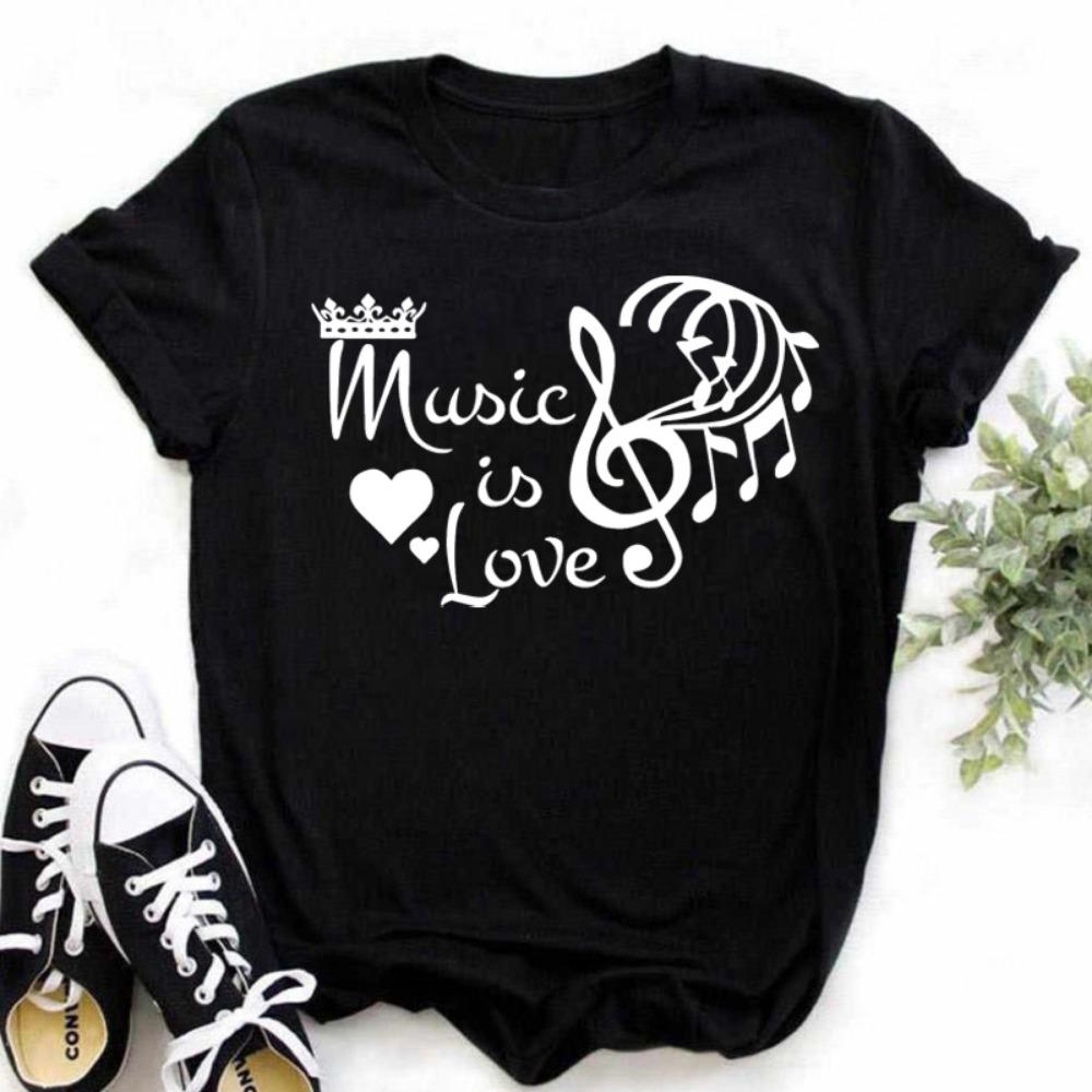 Neue Harajuku Lustige Musik Note Kunst T Shirt Mode Frauen T Shirt Musik Tops Kurzen Ärmeln Schwarzes T-shirt Damen Casual tees Top