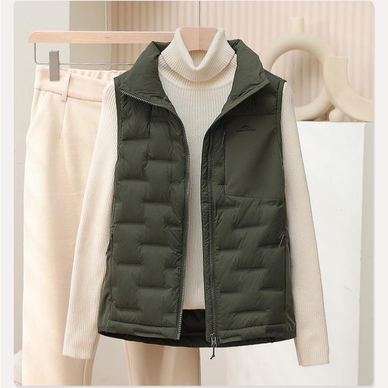 Women's Lightweight 90% Duck Down Vest for Autumn and Winter - Stand Collar, Warm Sleeveless Design for Outdoor, Camping, Sports, and Fitness