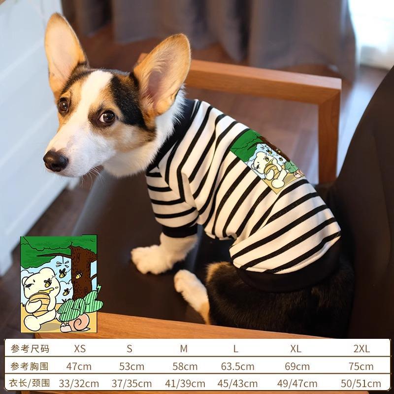 Pet Corgi Dog Clothes Spring and Autumn Clothing Anti-hair Loss Teddy Bichon Shiba Inu Small Dog Two-legged Striped Sweater Winter