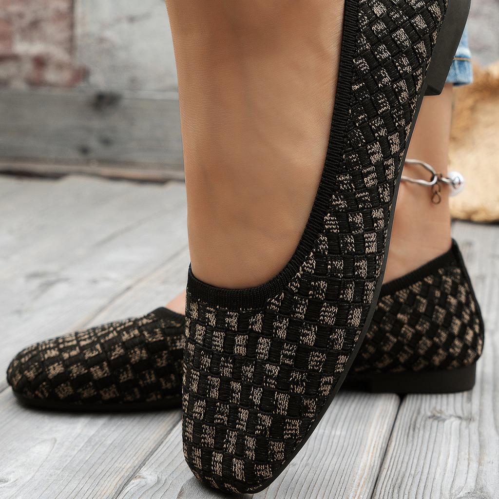 Oversized Flyknit Square Head Single Shoes Prodyšné dámské ležérní pletené boty