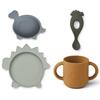 Liewood Baby Tableware Set Silicone Set Baby Plate Bowl Cup Spoon LIEWOOD Vivi Vivi Silicone Set Dino Blue [LIEWOOD Official] 4-Piece