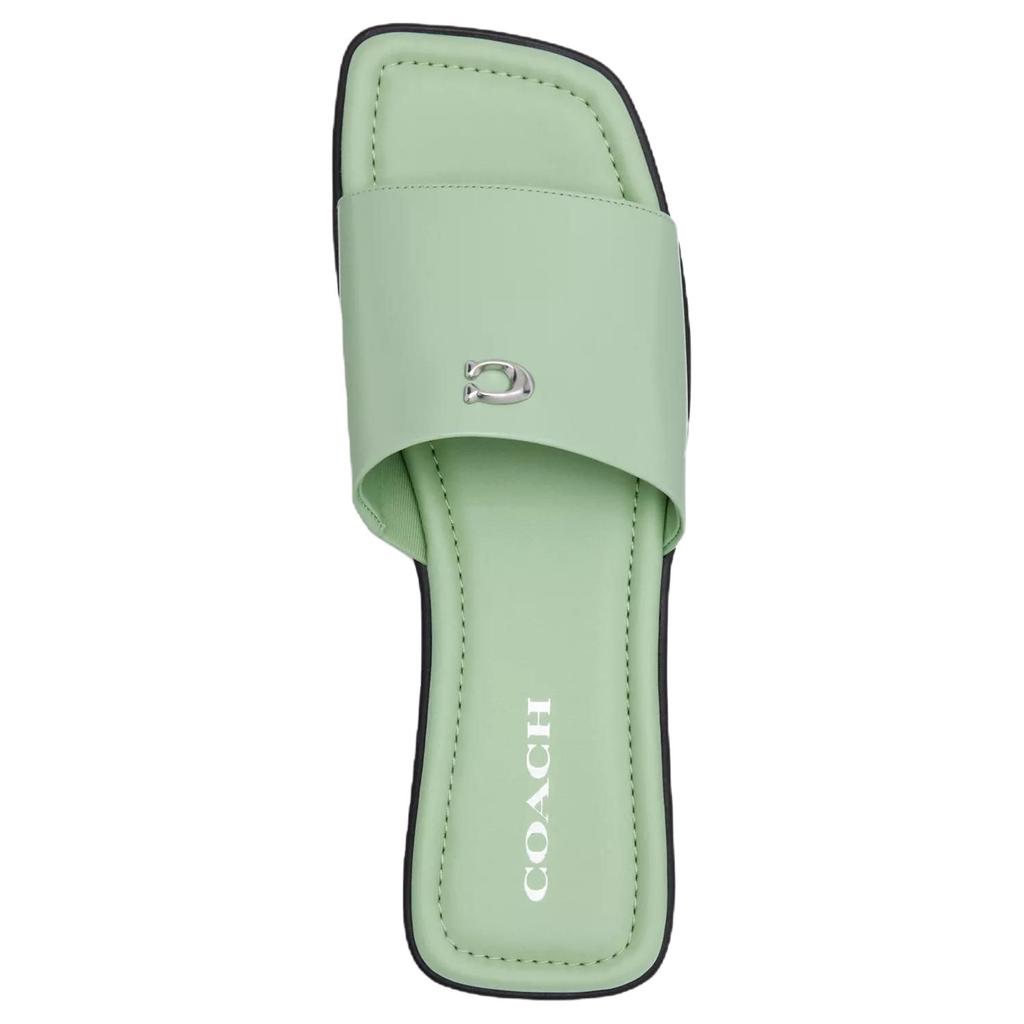 Coach Leather Square Toe Open Toe Slide Sandals Women sandals Green CP899-TY6