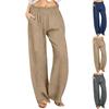 Linen Casual Wide Leg Pants For Women Elastic Waist Versatile Business Casual Work Palazzo Trousers With Pockets