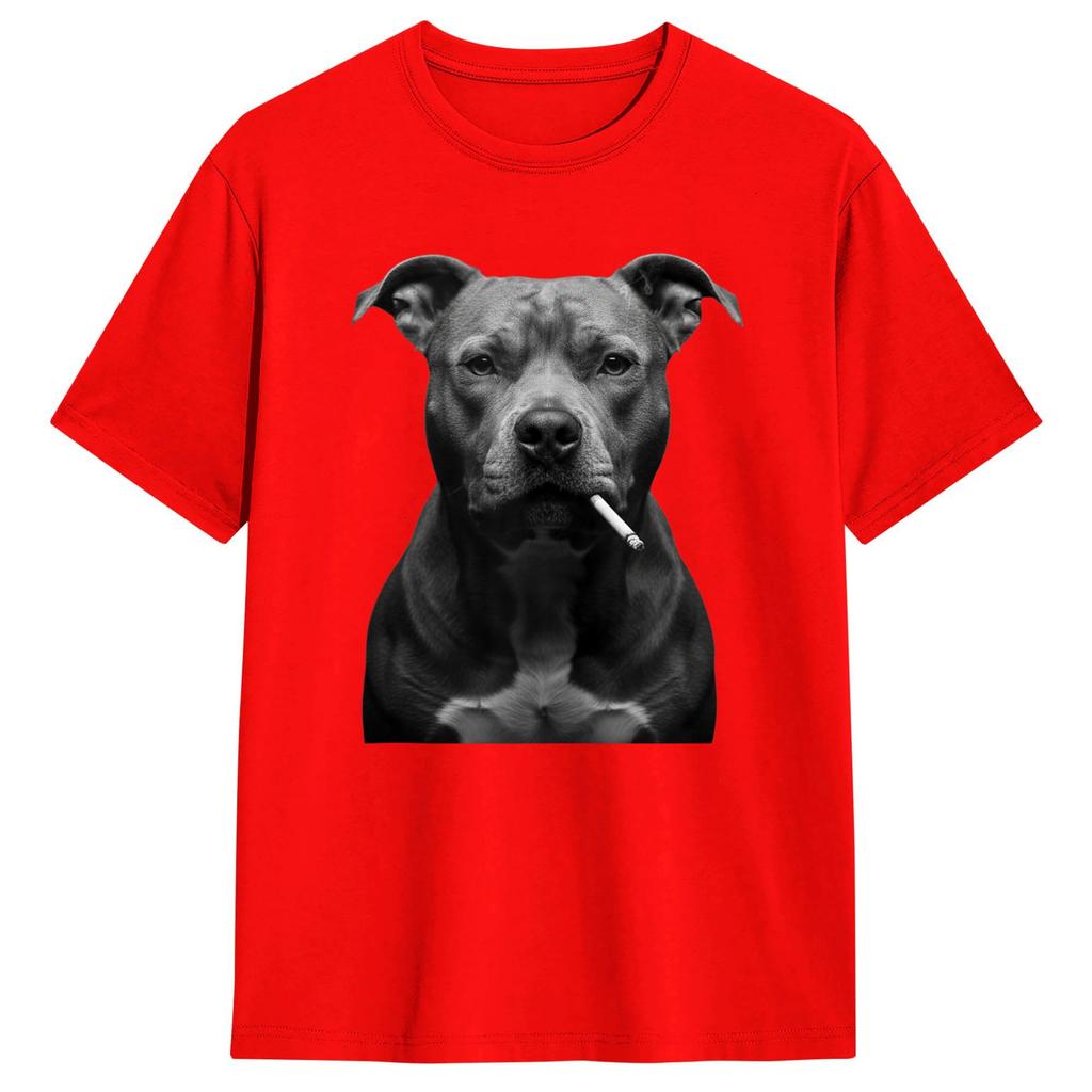 Tough Pitbull Dog Black White Canine Portrait Design Cotton T Shirt For Unisex Beach Vintage TShirts Hip Hop Tees Big Size Clothes